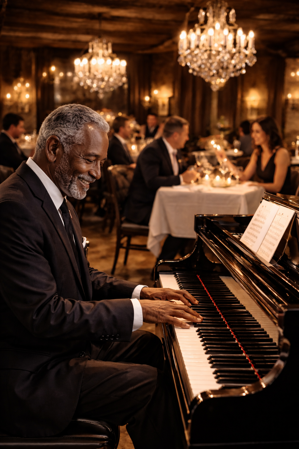 Live piano in the dining room